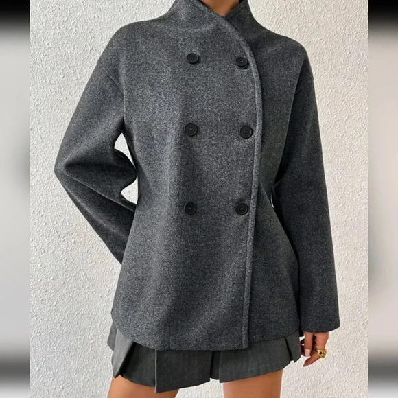 Color Double-Breasted Long Sleeve Woolen Cardigan Jacket - Picture 5 of 6